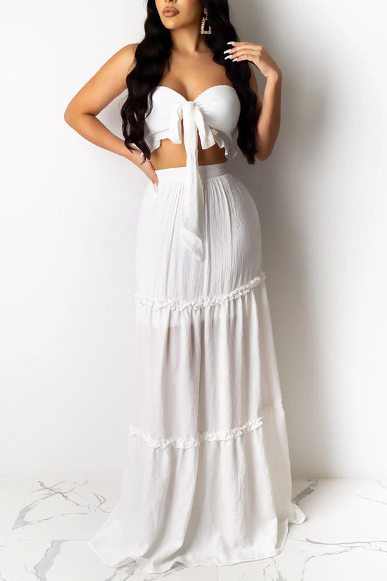 Elegant Bow Tie Skirt Set