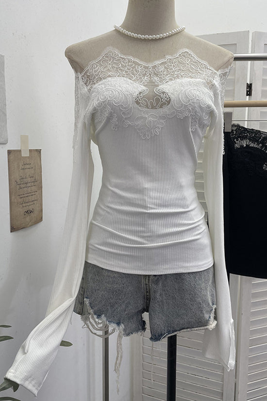 Lace Detail Long Sleeve Bodycon Top