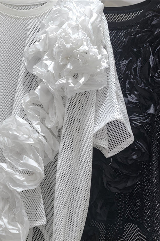 Mesh Appliqué Asymmetrical T-Shirt