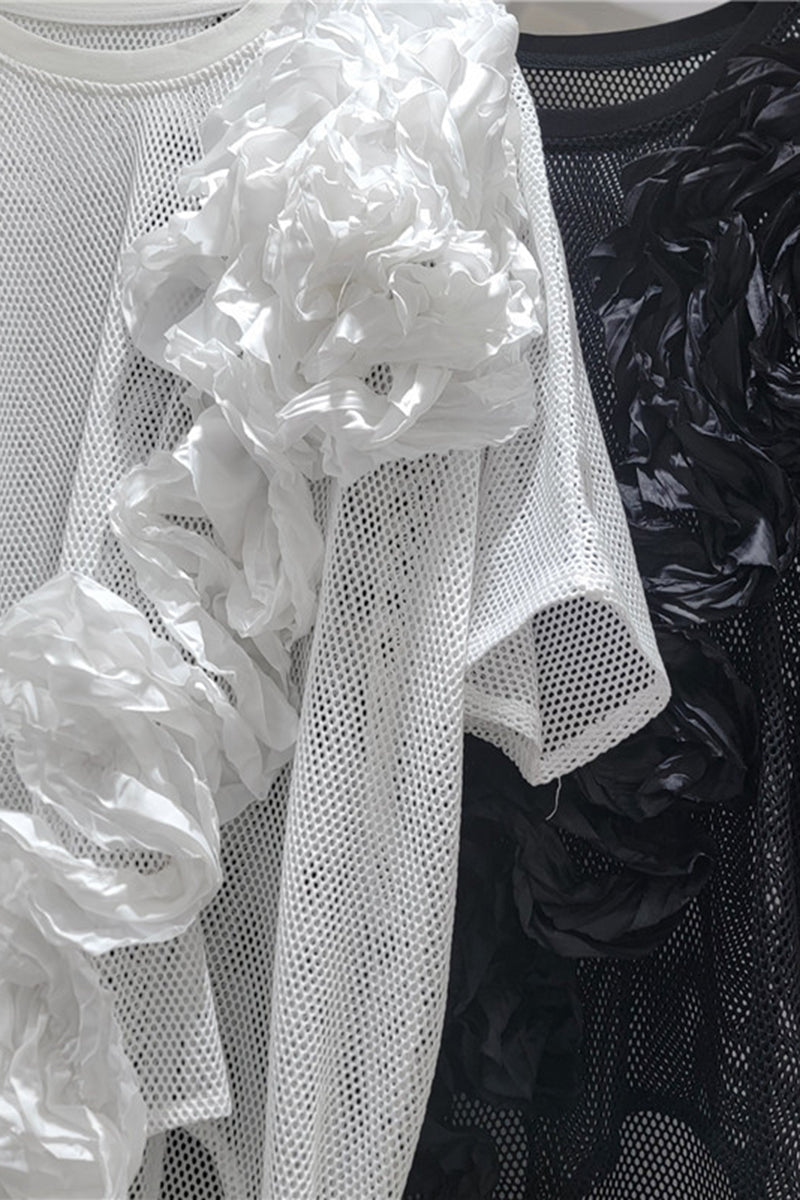 Mesh Appliqué Asymmetrical T-Shirt