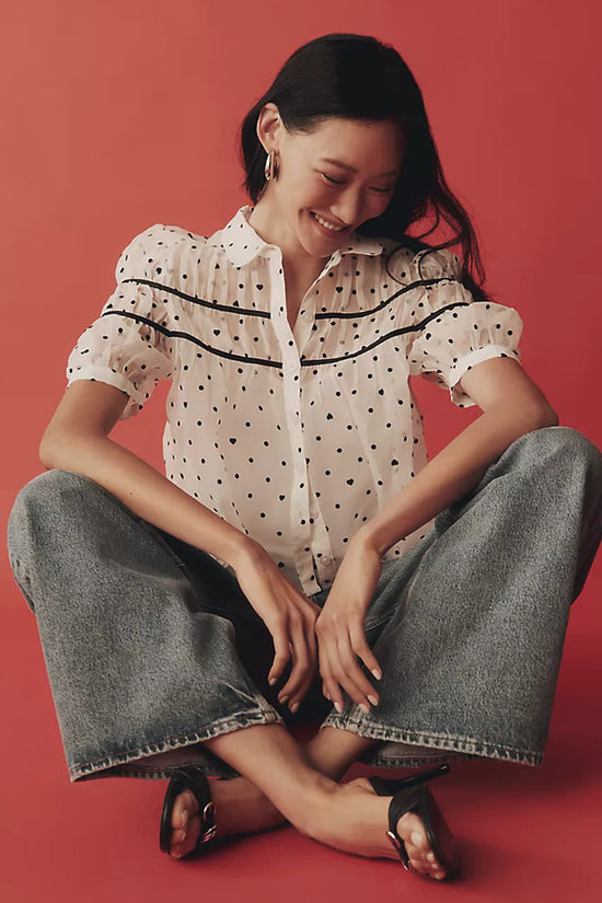 Polka Dot Button-Up Blouse