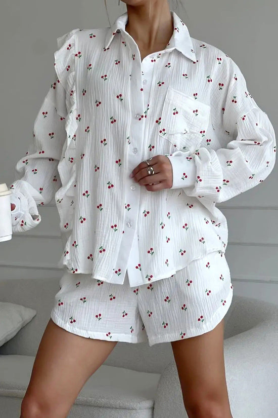 Cherry Print Button-Up Pajama Set