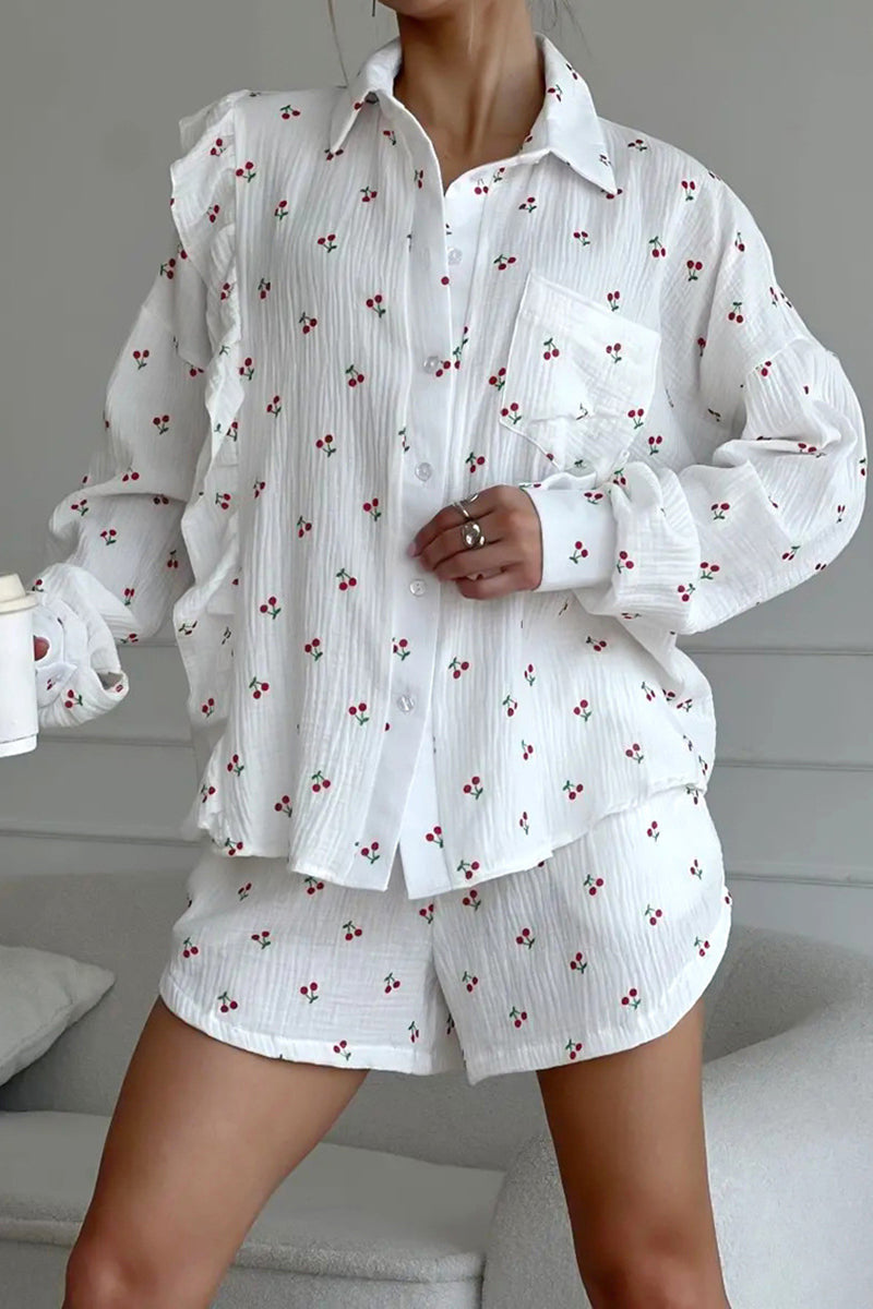 Cherry Print Button-Up Pajama Set