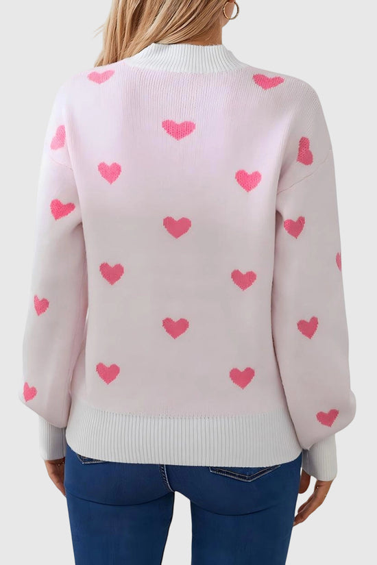 Heart Patterned Crew Neck Sweater