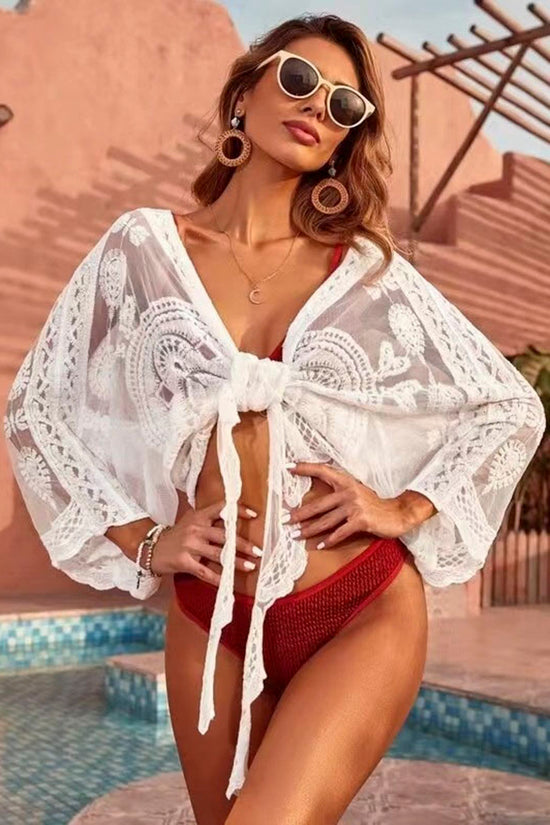Front Tie Sheer Cover-Up Blouse