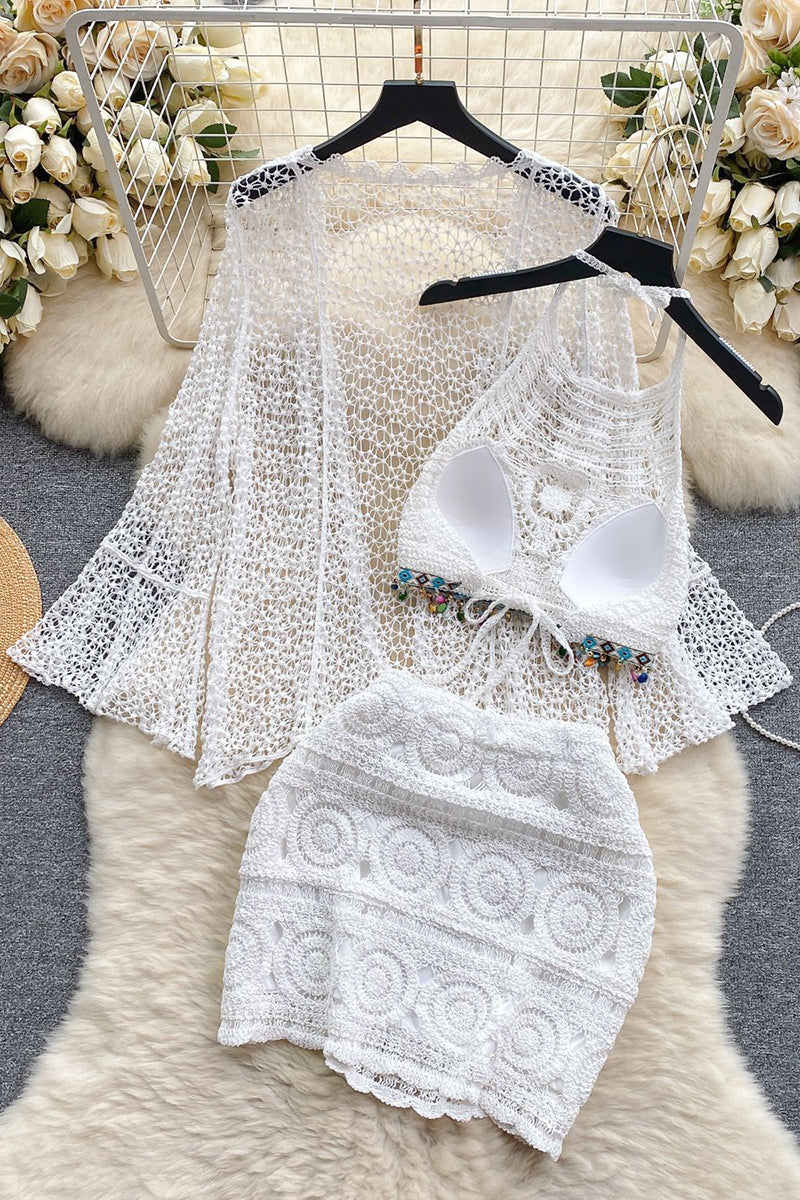 Crochet Three Piece Set with Fringe Detail