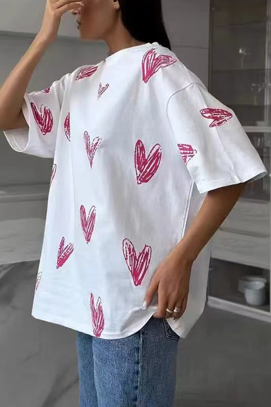 Heart Print Oversized T-Shirt