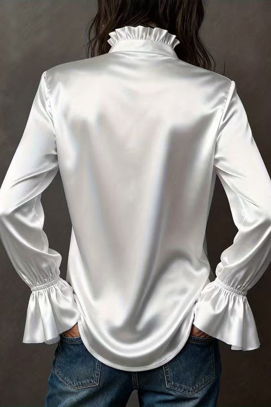 Ruffled Long Sleeve Button-Up Blouse