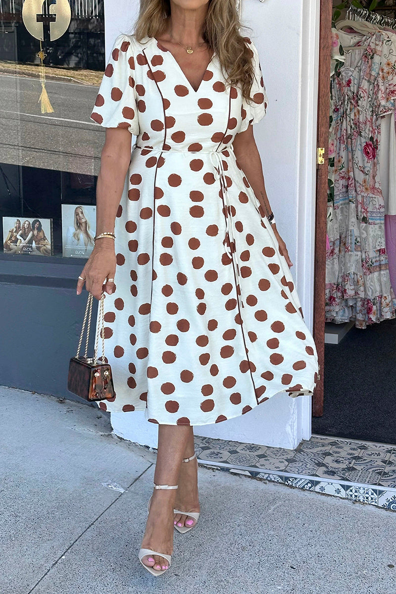 Polka Dot Tie Waist Midi Dress