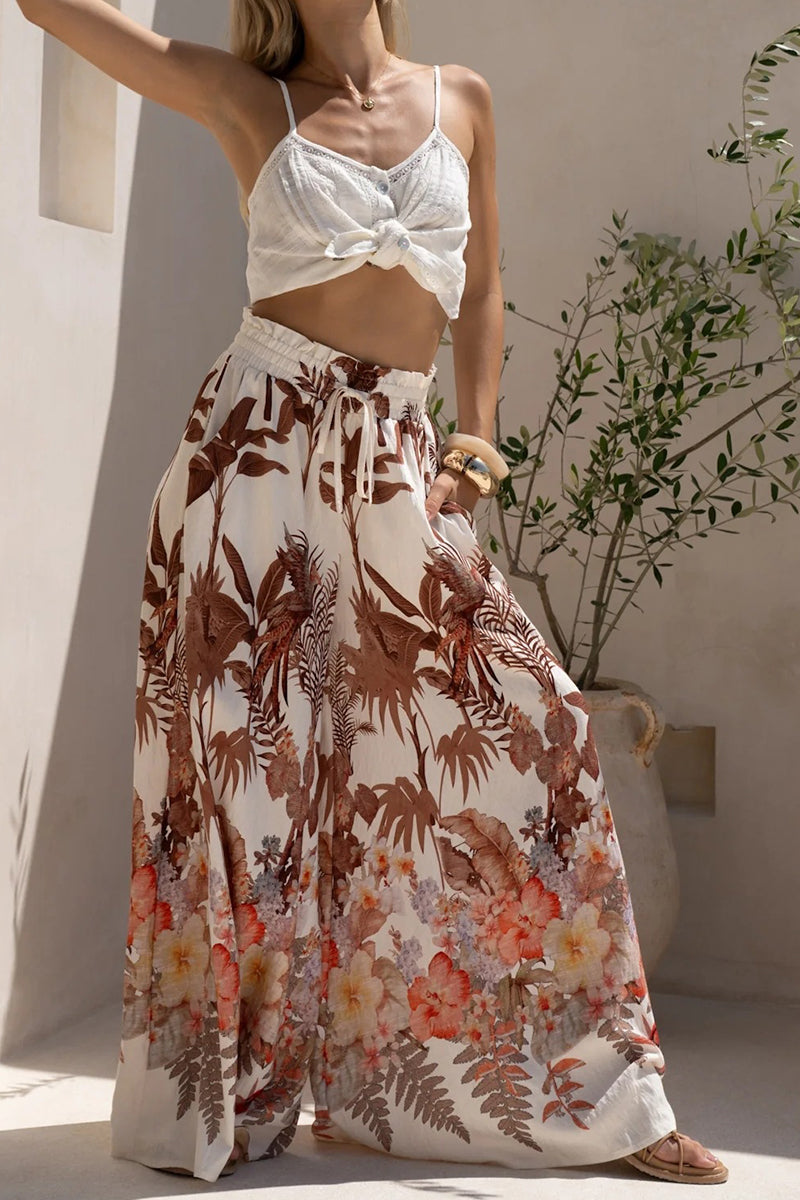 Floral Wide-Leg Casual Pants