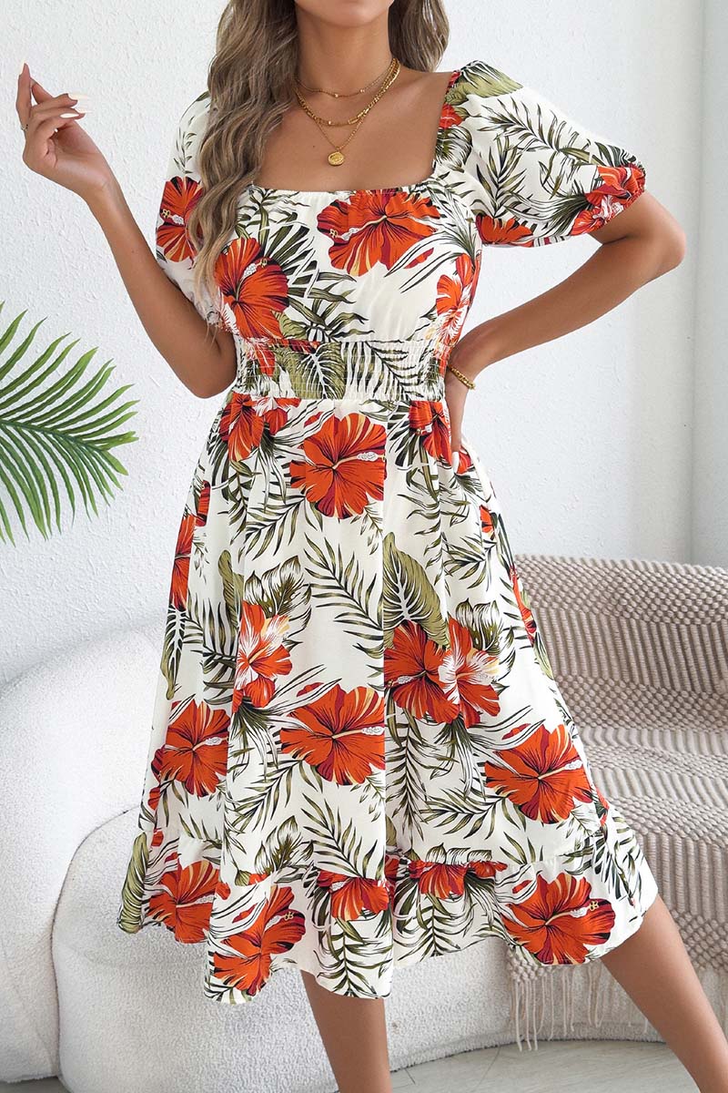 Off-Shoulder Floral Print Midi Dress
