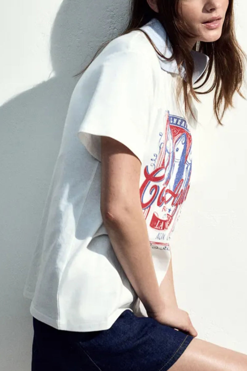 Graphic Print Short Sleeve Polo Tee