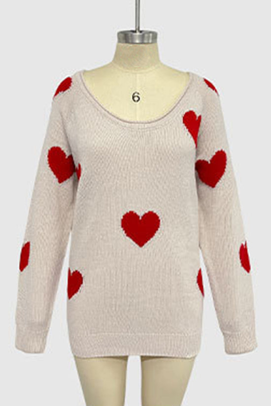 Heart Pattern V-Neck Sweater