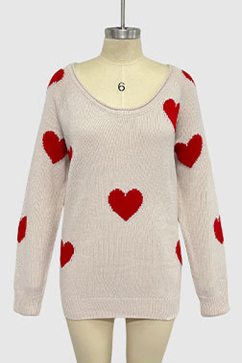 Heart Pattern V-Neck Sweater