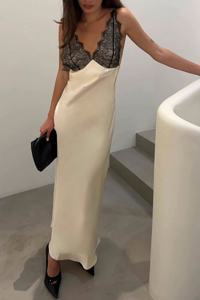 Lace Trim Sleeveless Casual Maxi Dress