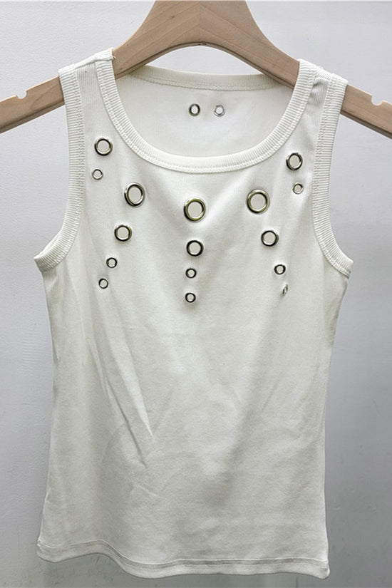 Eyelet Embellished Ribbed Tank Top