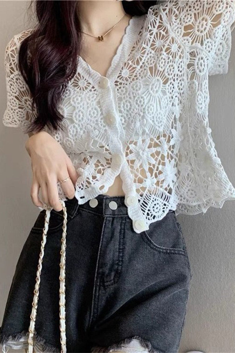 Elegant Crochet Button-Up Blouse