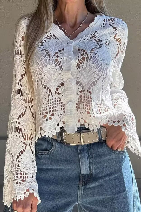 Elegant Lace Button-Up Cardigan