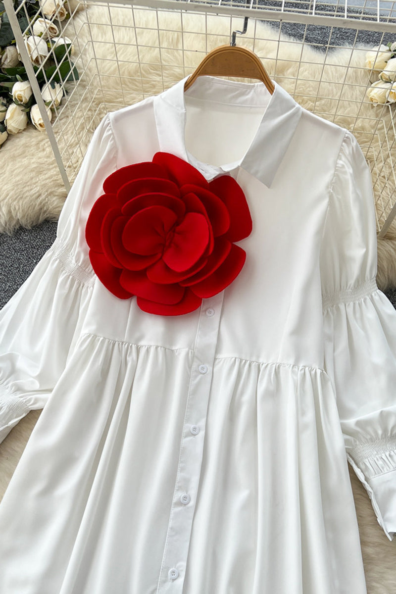 Floral Accent Button-Up Casual Dress