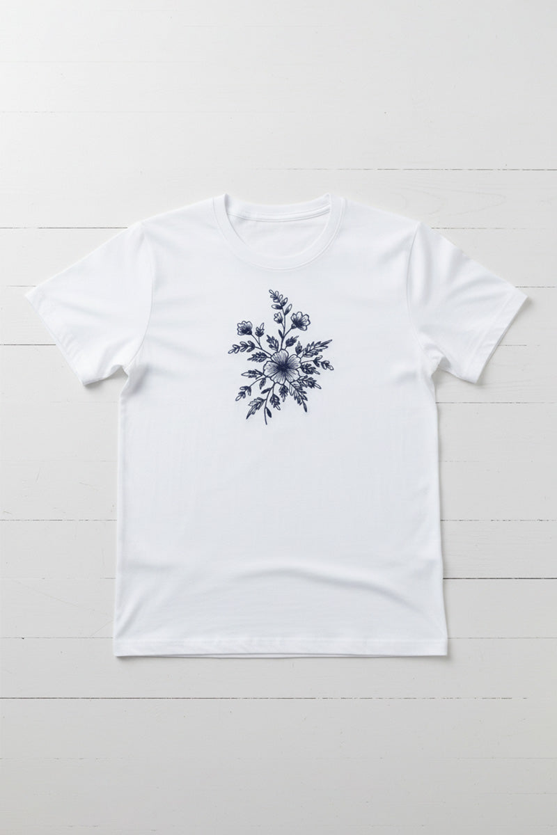 Botanical Bloom Embroidered T-Shirt