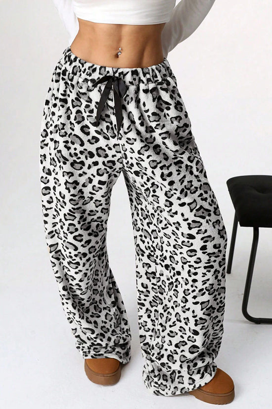Leopard Print Drawstring Casual Pants