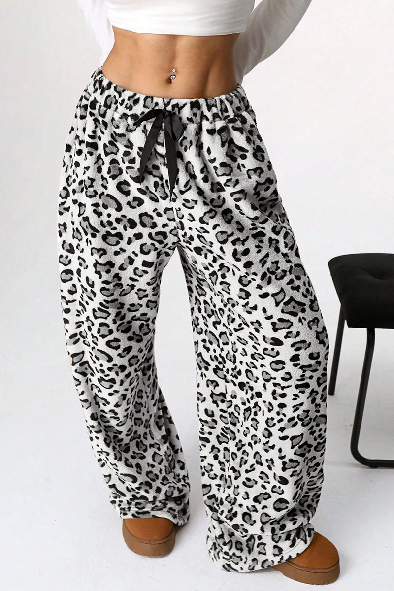 Leopard Print Drawstring Casual Pants