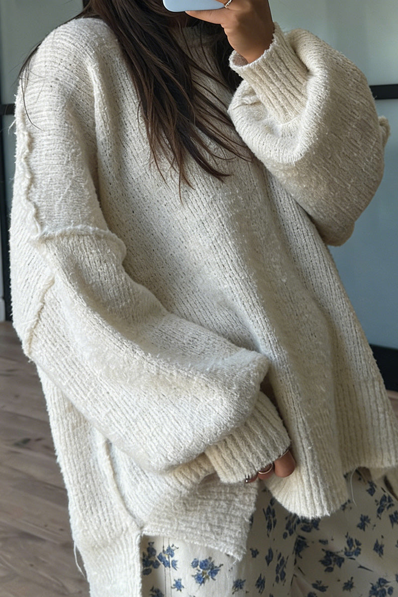 Oversized Knit Sweater with Ribbed Details