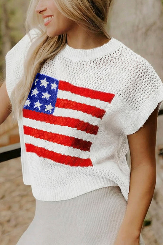 Flag Graphic Short Sleeve Sweater Top