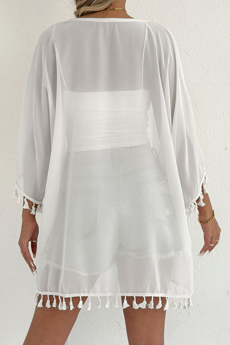 Tassel Trim Open-Front Cover-Up