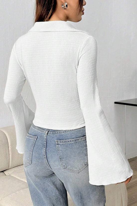 Elegant Flare Sleeve Button-Up Blouse