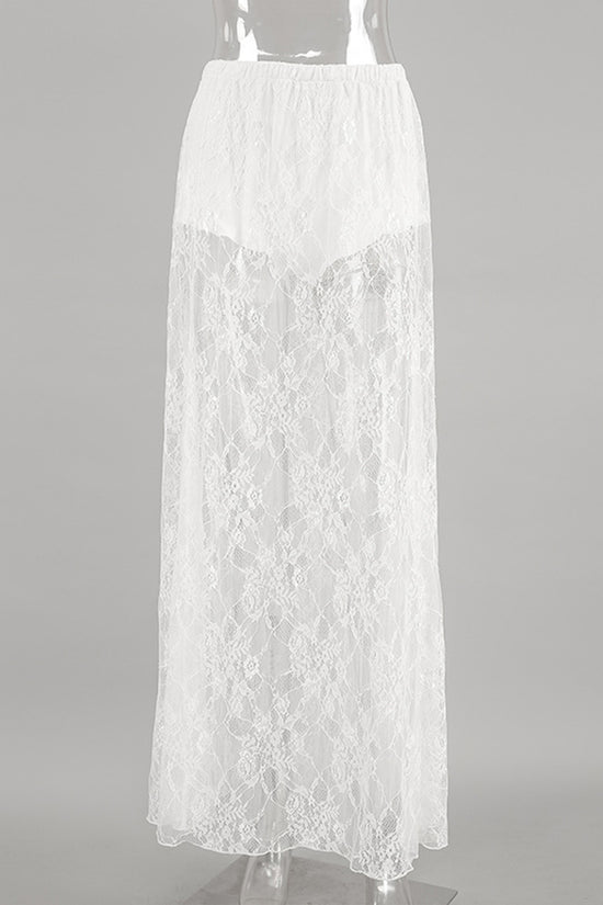 Sheer Lace Overlay Midi Skirt