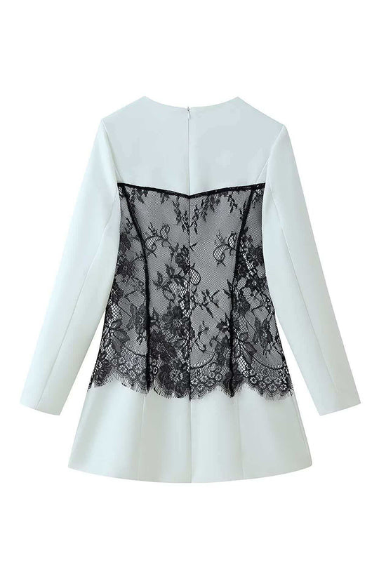 Lace Paneled Long Sleeve Casual Dress