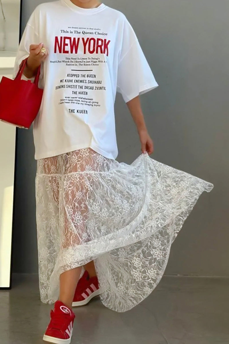 Elegant Lace Midi Skirt