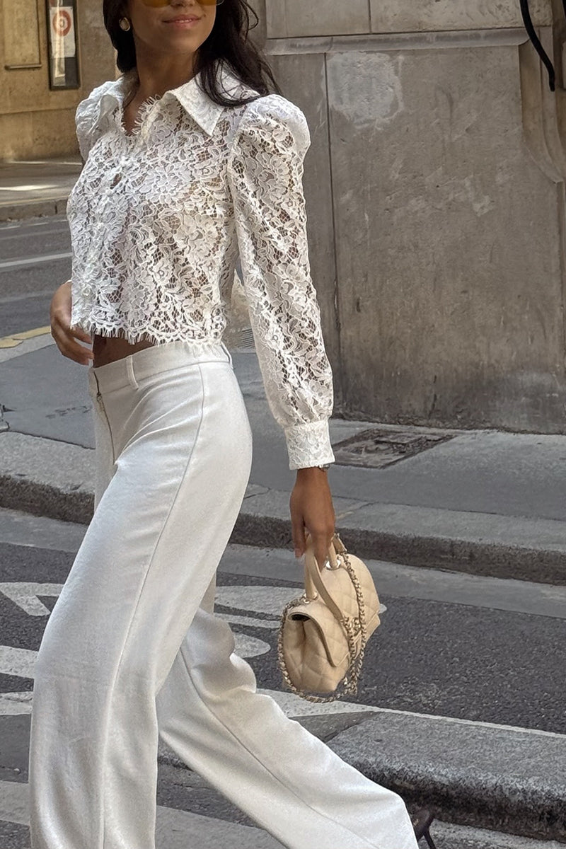 Lace Long Sleeve Cropped Blouse