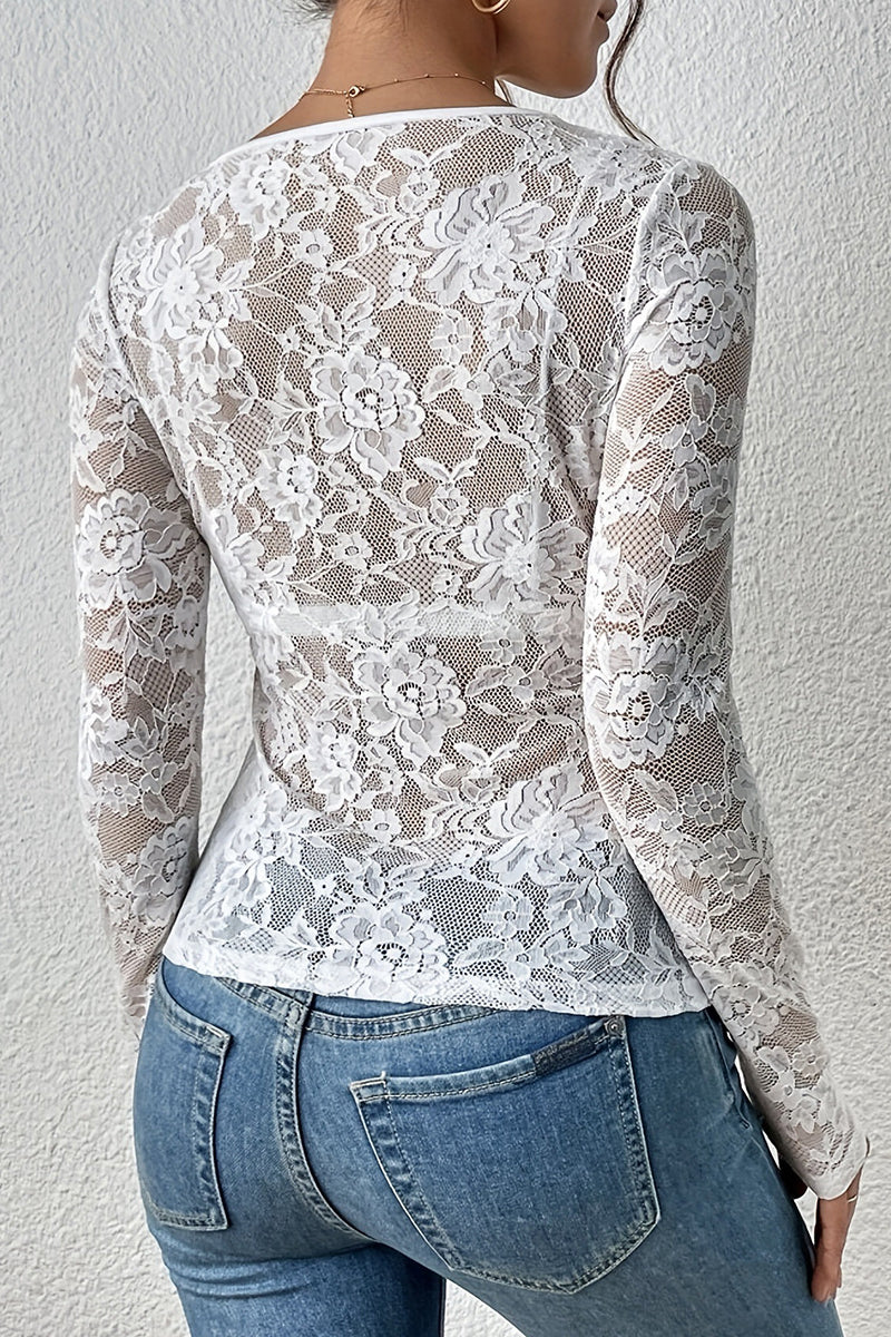Lace Long Sleeve Bodycon Top