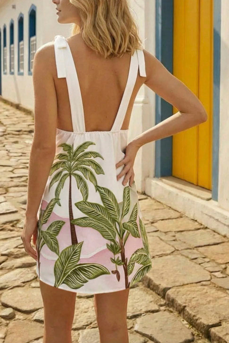 Tropical Print Sleeveless Casual Dress