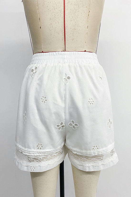 Print Lace Trim Casual Shorts