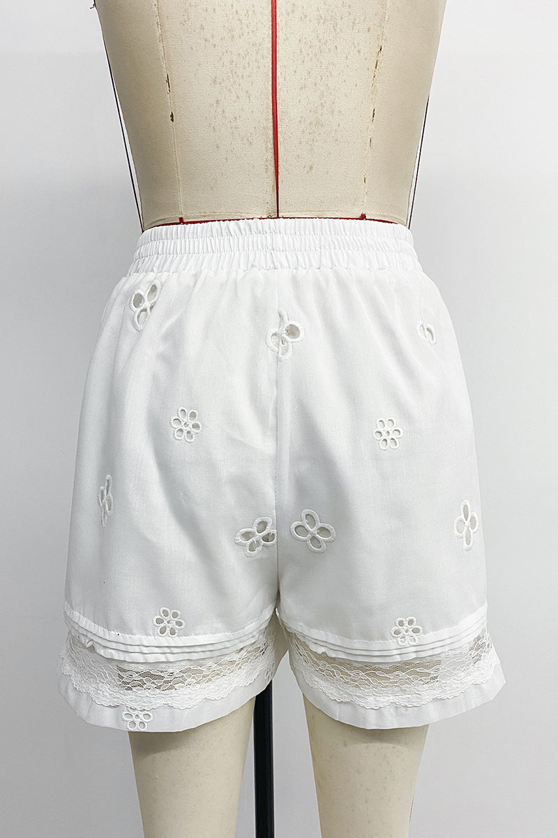 Print Lace Trim Casual Shorts