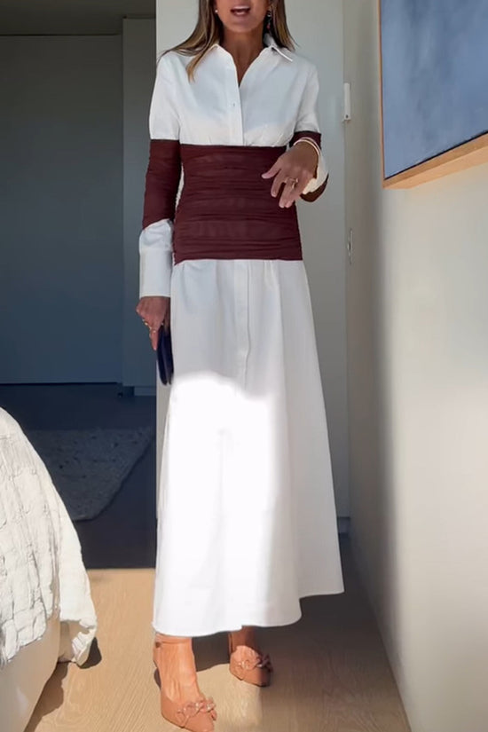 Long Sleeve Contrast Wrap Casual Dress