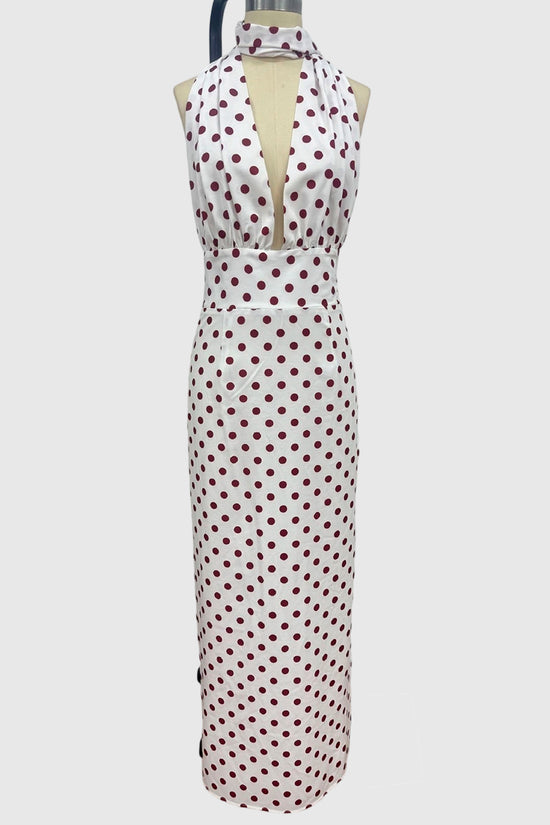 Halter Neck Polka Dot Maxi Dress
