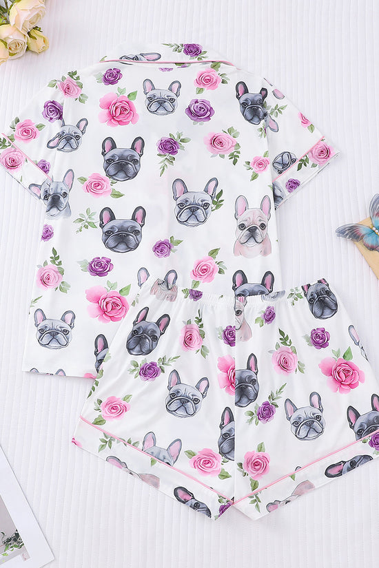 Playful Bulldog Floral Pajama Set
