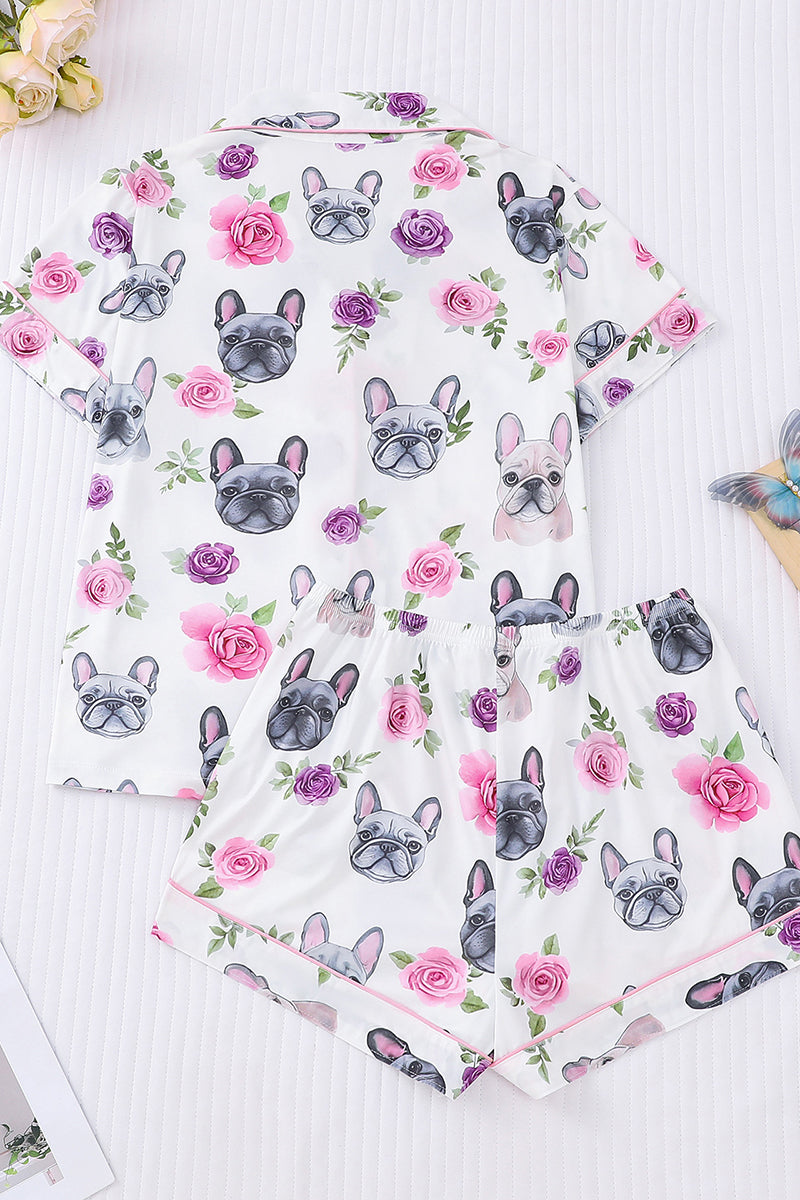 Playful Bulldog Floral Pajama Set