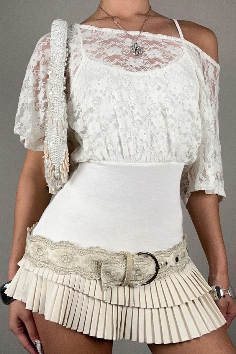 One-Shoulder Lace Casual T-Shirt