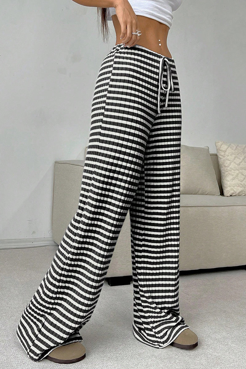 Checkered Drawstring Casual Pants