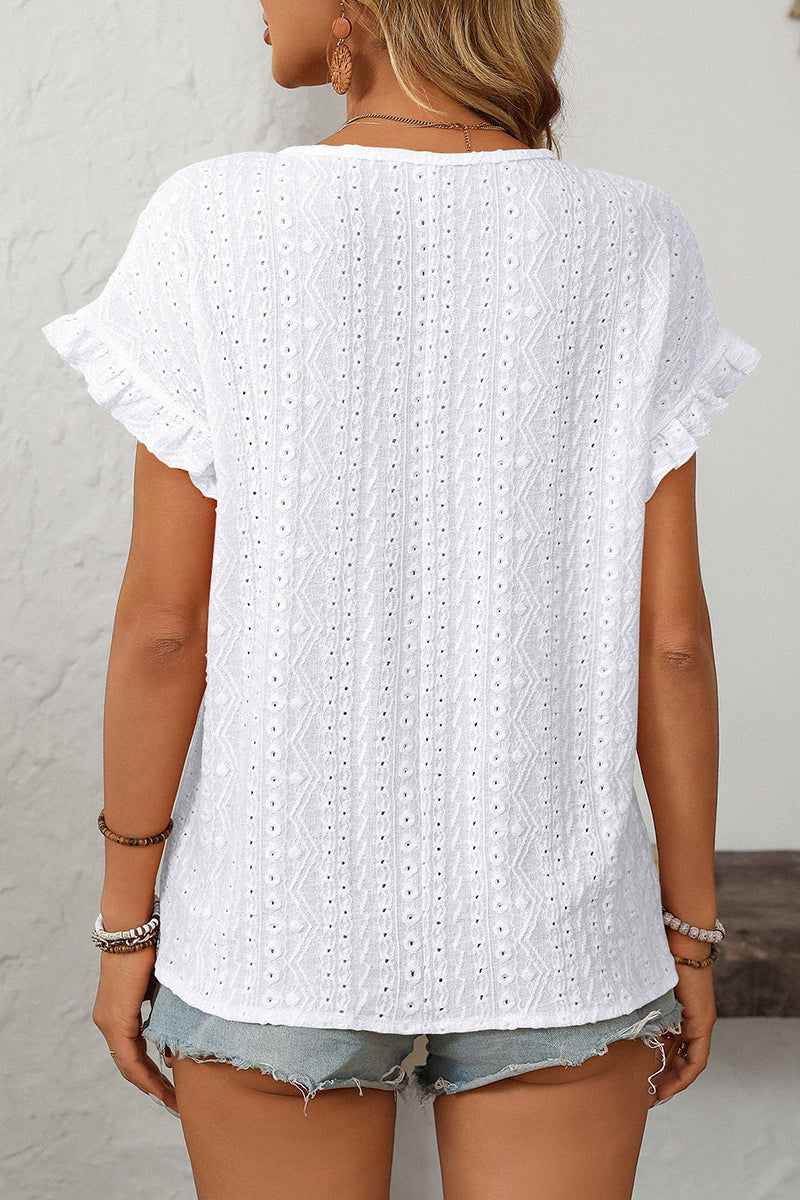 Ruffle Sleeve Eyelet T-Shirt