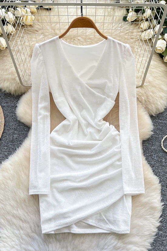 Long Sleeve Ruched Wrap Dress