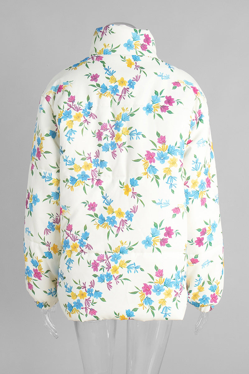 Floral Patterned Winter Puffer Coat