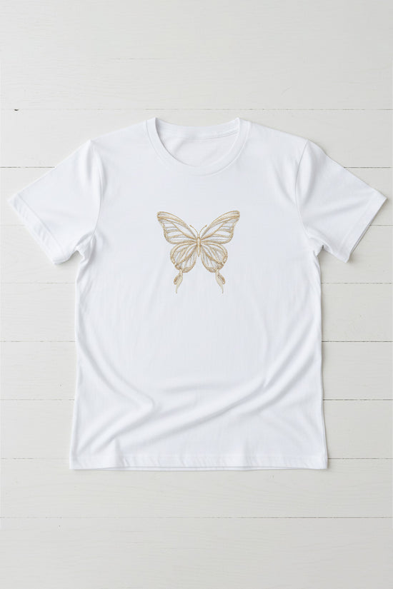 Golden Butterfly Embroidered T-Shirt