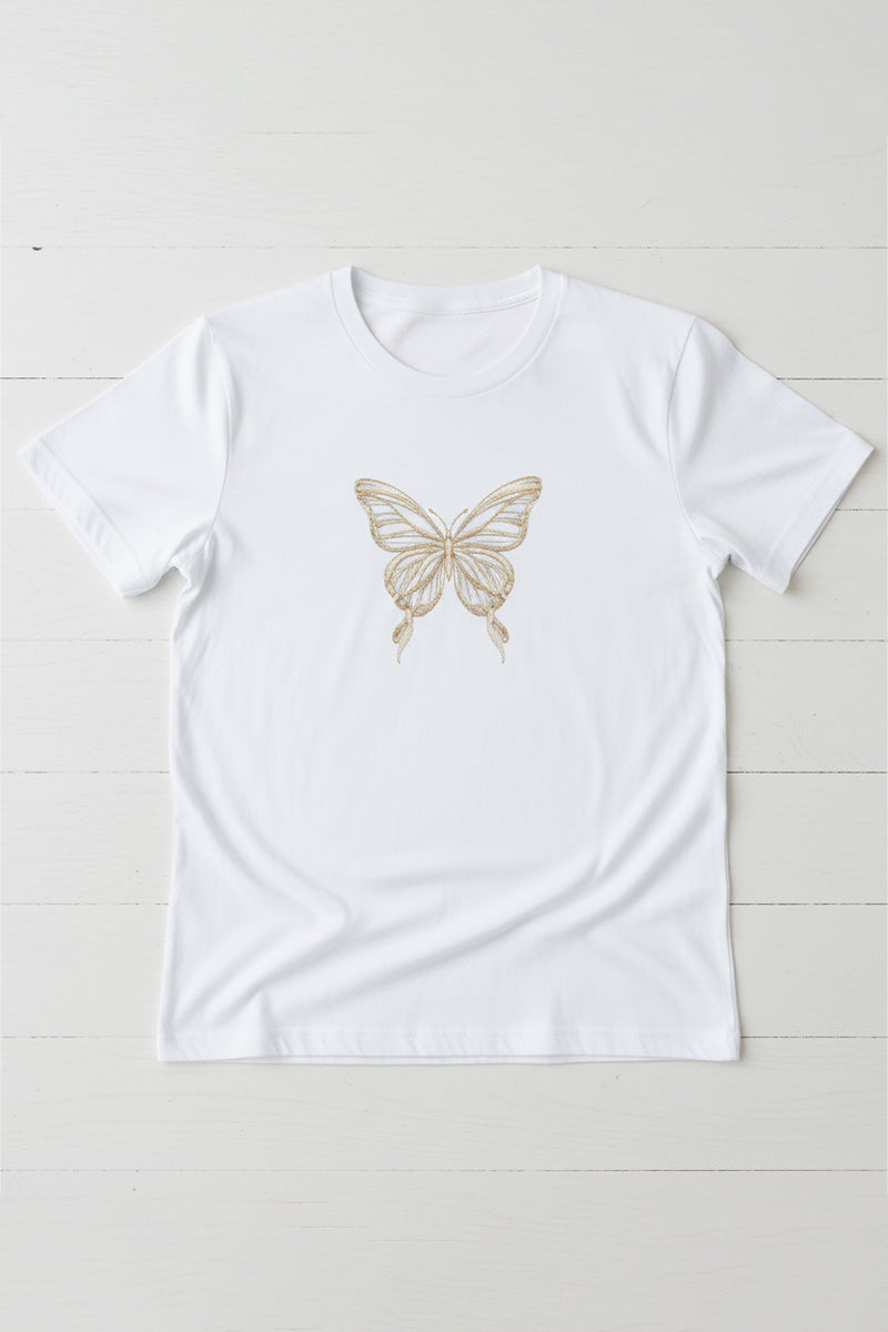 Golden Butterfly Embroidered T-Shirt
