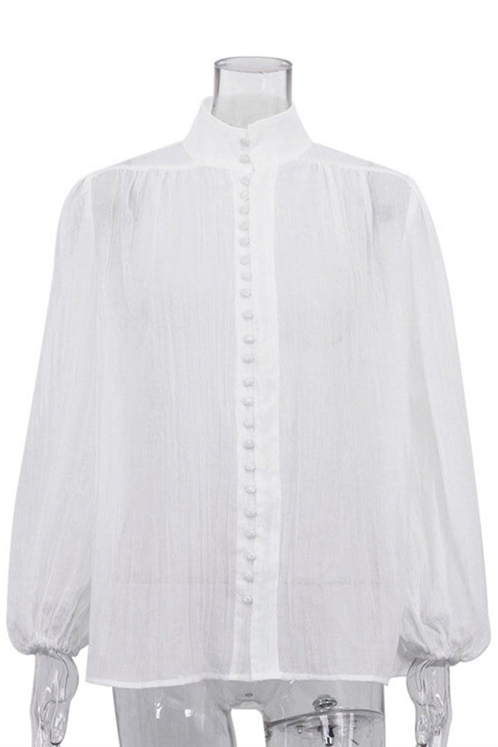 Elegant High Neck Button-Up Blouse